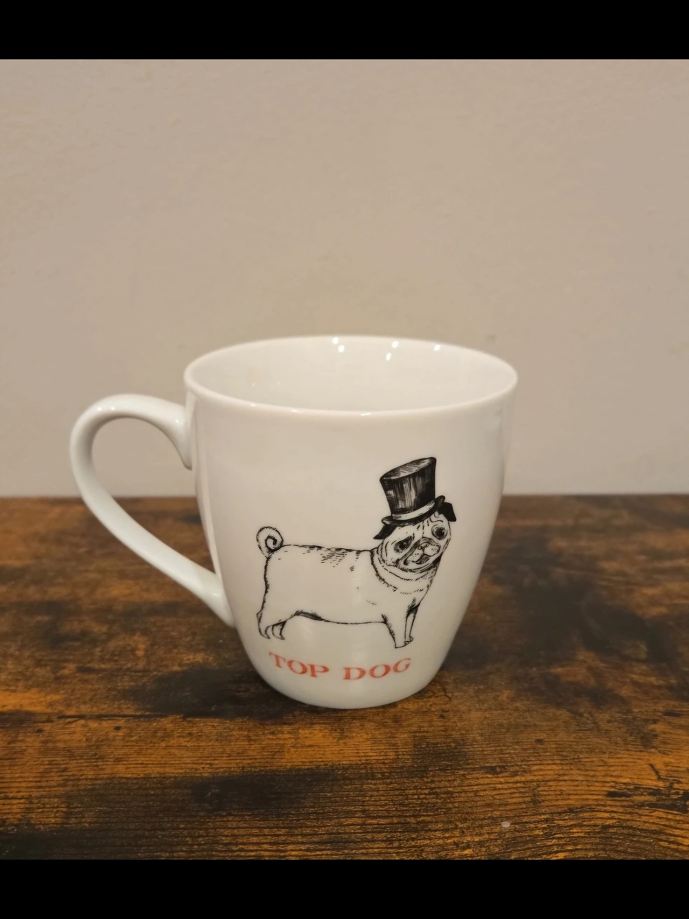 White Ceramic 'Top Dog' Pug Mug